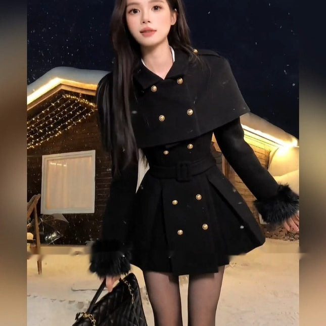 demure French Style Retro Waist-controlled Woolen Coat For Women